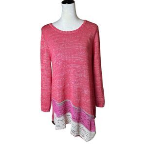 Soft Surroundings Pink Knit Tunic Sweater Top M | Asymmetric Hem Coastal Grandma